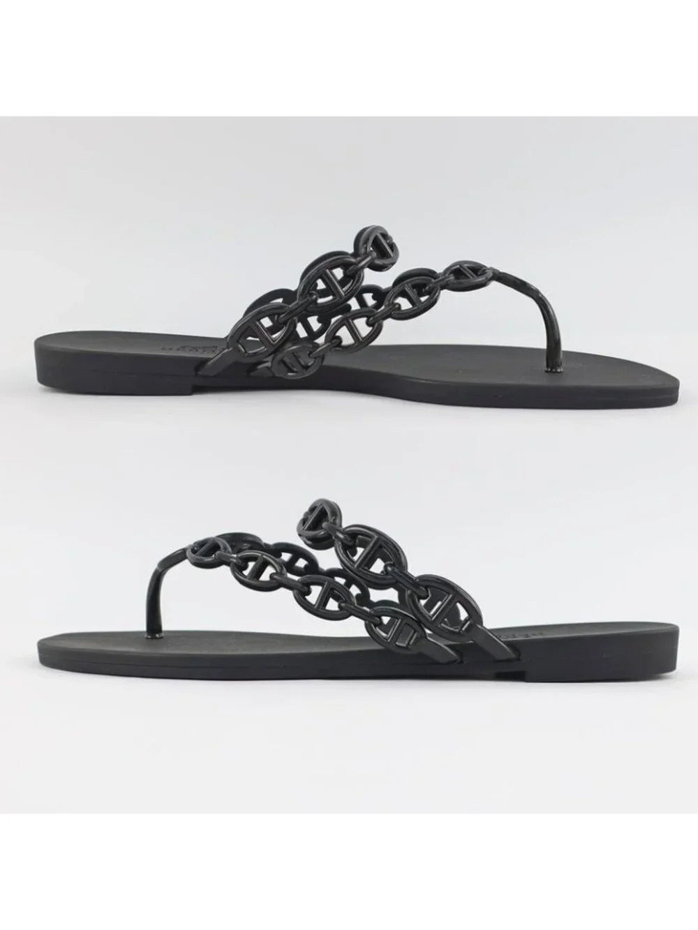 Hermes Island Sandals Chaine D'ancre Black Rubber Size 36 - Picture 2 of 10